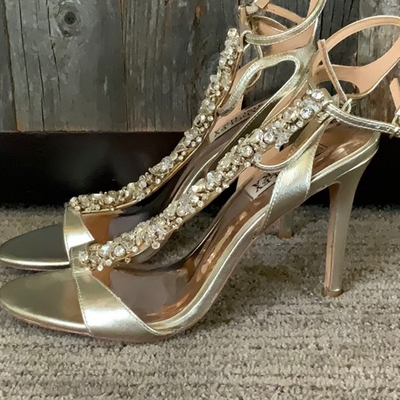 Badgley Mischka, Rose Gold, Jeweled Strappy Heels | Size 6.5 - Picture 1 of 14